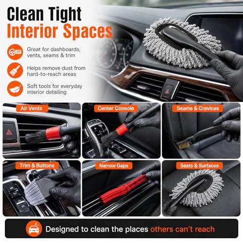 18-Piece Car Detailing Kit – Complete Car Interior Detailing Kit and Exterior Cleaning Set with Detail Brushes, Wire Brushes, Waxing Mop, and Microfiber Accessories for Vehicles