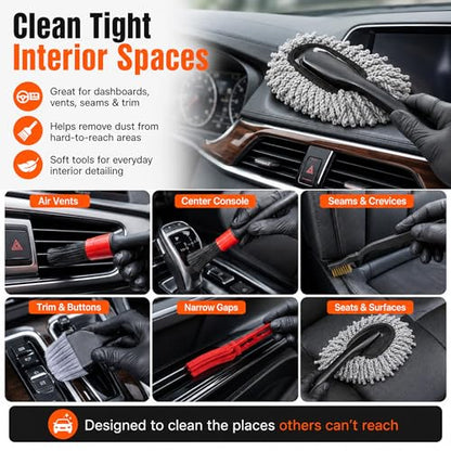18-Piece Car Detailing Kit – Complete Car Interior Detailing Kit and Exterior Cleaning Set with Detail Brushes, Wire Brushes, Waxing Mop, and Microfiber Accessories for Vehicles