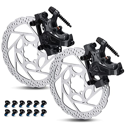 TOBWOLF 1 Pair Mechanical Disc Brake Kit, MTB Front & Rear Disc Brake Caliper with 160mm Rotor, Dual Piston Mechanical Brake Set, Bicycle Accessories for Mountain Bike, Road Bike, BMX - Black - color: Mechanical Disc Brake Set - Dual Piston （Black）