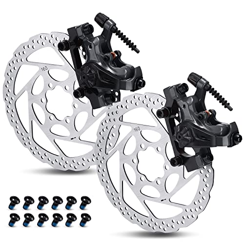 TOBWOLF 1 Pair Mechanical Disc Brake Kit, MTB Front & Rear Disc Brake Caliper with 160mm Rotor, Dual Piston Mechanical Brake Set, Bicycle Accessories for Mountain Bike, Road Bike, BMX - Black - color: Mechanical Disc Brake Set - Dual Piston （Black）