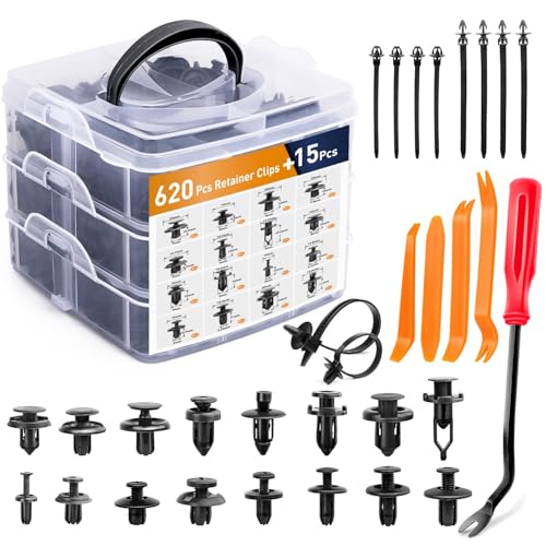 GOOACC 635Pcs Car Push Retainer Clips & Auto Fasteners Assortment -16 Most Popular Sizes Nylon Bumper Fender Rivets with 10 Cable Ties and Fasteners Remover for Toyota GM Ford Honda Acura Chrysler - color: 620Pcs Clips + Remover