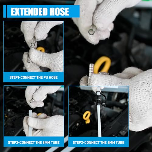 SMOTIVEPRO 500CC Fluid Extractor Pump, Automotive Fluid Change Syringe with a 42CM PU Long Hose & 2pcs 22CM PVC Extension Tubes