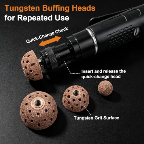 Low Speed Air Tire Buffer Kit, 2500 RPM Tire Patch Repair Tools | Tungsten Buffing Heads, Patch Roller, Inner Liner Scraper, Wire Brush, Hose & Fittings
