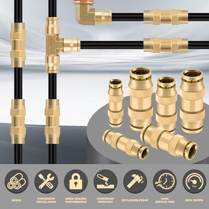 CheeMuii 23 PCS Brass DOT Air Line Fittings with 30FT 1/4" and 20FT 3/8" DOT Air Line Kit Push Lock Quick Connect Fittings with Pneumatic Tubing Set - size: 25 PCS