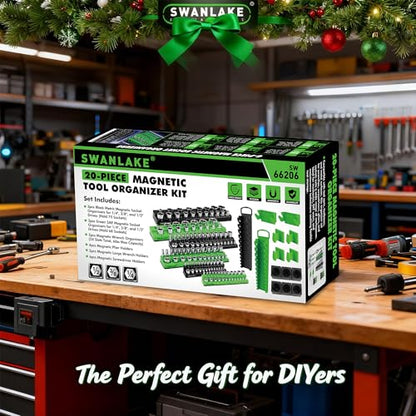 20-Piece Magnetic Tool Organizer Set, 1/4", 3/8", 1/2" SAE & Metric Socket Organizers, 2 Large Wrench Holders, 24-Slot Wrench Rails, Plier and Screwdriver Wall Mount Storage - style: 20PCS Multi-Function Set