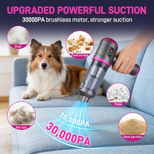 Car Vacuum Portable Cordless, 30000PA 3-in-1 Car Vacuum Cleaner High Power | LED Light, Brushless Air Duster Combo, 0.99lbs Lightweight Compact Mini Cordless Vacuum Cleaner for Car, Home, Pet
