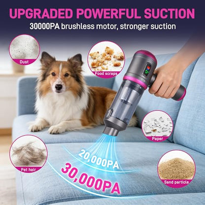 Car Vacuum Portable Cordless, 30000PA 3-in-1 Car Vacuum Cleaner High Power | LED Light, Brushless Air Duster Combo, 0.99lbs Lightweight Compact Mini Cordless Vacuum Cleaner for Car, Home, Pet