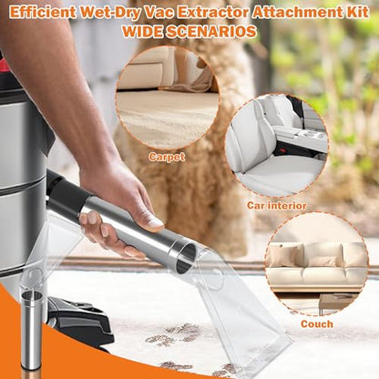 Shop Vac Extractor Attachment Kit with 2-1/2", 1-7/8" & 1-1/4" Adapters, Universal Wet Dry Vacuum Attachment for Carpet Cleaning, Upholstery, Auto Detailing & Spot Cleaning (Small) - size: Small