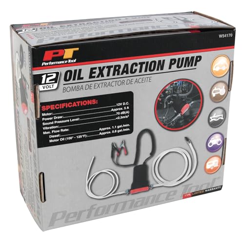 Performance Tool W54170 Oil Change Pump Extractor 12v 80W Oil Extractor Pump Diesel Fluid Transfer Pump, Oil Quick Changer for Car, Boat, Marine, Motorbike, Truck, RV, ATV