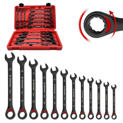 ironcube 12-Piece Metric Ratcheting Wrench Set: Metric 6-18 mm - 72-Tooth - Chrome Vanadium Steel - with Organizer - size: 12 Piece METRIC