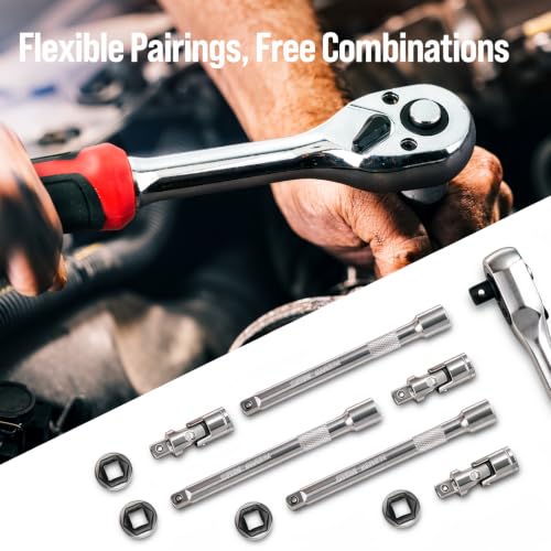 13-Piece 3/8" Drive Socket Set, Metric (8mm-21mm), 72-Tooth Quick-Release Ratchet Wrench with 4-Inch Extension Bar & Universal Joint, Professional CR-V Steel Mechanics Tool Set for Auto Repair & DIY