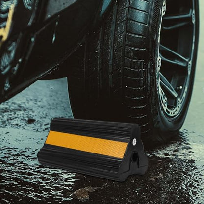 Heavy Duty Rubber Wheel Chocks with Rope and Reflective Tape, Non-Slip Tire Stoppers for Trucks Trailers Campers and Aircraft, 210x115x105mm Vehicle Parking Blocks