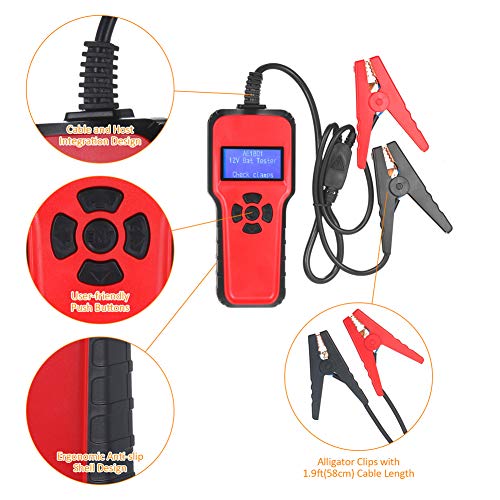 AE1801 Car Battery Tester, Digital Battery Analyzer, 12V Battery Capacity Tester with 24in. LCD Display, Multi Language Support for CCA, CA, BCI, MCA Standards,