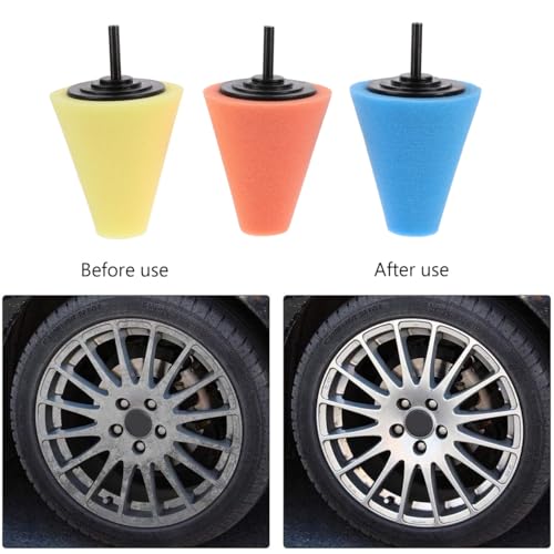 MAGICLULU 3Pcs Auto Wheel Polishing Sponge Cone for Car Detailing Hard to Reach Areas Durable Buffing Pads for Waxing Polishing Sealing for Cars Boats