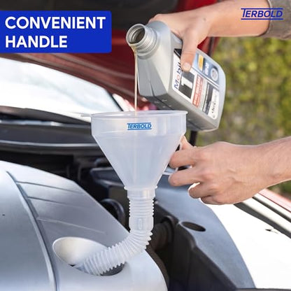 Automotive Flex Funnel with Hose | Wide Mouth Flexible Oil Funnel for Automotive Use - Gas, Transmission Fluid, Car Fuel, Oil Change (Clear) - color: Clear