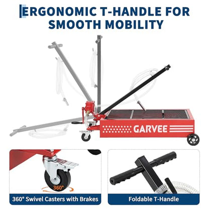 Garvee 15 Gal Oil Drain Pan with Pump, Low Profile Rolling Oil Drain Cart with 8 ft Hose, Foldable T-Handle & Lockable Swivel Casters, Leak-Proof & Heavy Duty for Cars, SUVs, Trucks - color: Red, size: 15 Gal + Manual
