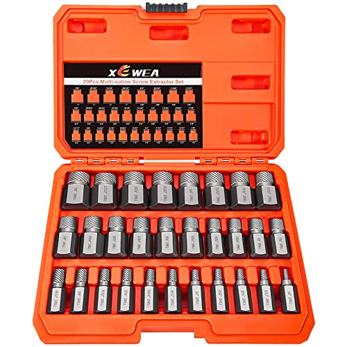 XEWEA 29PCS Screw Extractor Set Hex Head Multi-Spline Easy Out Bolt Extractor Set, Chrome Molybdenum Alloy Steel Rounded Bolt Remover - color: 29pcs