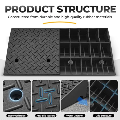 Auto Dynasty Rubber Curb Ramps, 7" Lift Height Curbside Driveway Ramp, 4410 LBS/2T Capacity Sidewalk Curb Ramp for Cars Trucks Bikes Motorcycles Wheelchairs, 2 Pack - size: 7" Rise