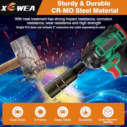 XEWEA 1/2 Inch Drive 17mm x 19mm Thin Wall Impact Flip Socket, Lug Nut Impact Socket Set Double Ended Thin Wall Nut Sockets CR-MO Twist Removal Tool for Stripped Rusted Bolts - size: 17 mm x 19 mm