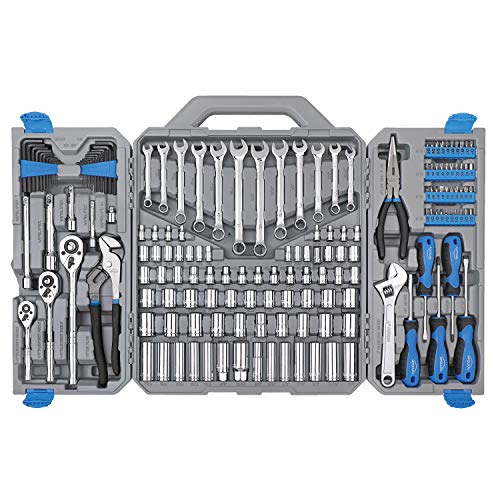 Apollo Tools 163 Piece SAE and Metric Mechanics and Automotive Tool Set with 72-Teeth Ratchets and Extensive Socket Assortment in Chrome Vanadium Steel Construction - Blue- DT0002 - color: Blue, size: 163-Piece