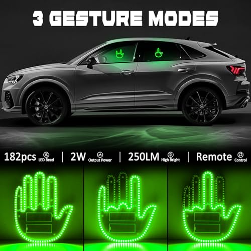 DIBMS Hand Gesture Light with Remote, Red LED Finger Funny Window Sign Light Accessories for Car Truck (Green) - color: Green