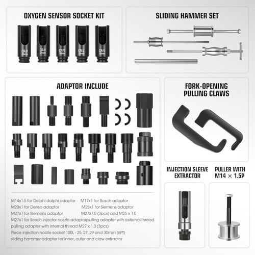 DNA MOTORING 40pcs Diesel Fuel Injector Puller Removal Tool, Diesel Injector Extractor Master Kit, Slide Hammer Fuel Injector Removal Tool Kit for Diesel Engines, TOOLS-00785