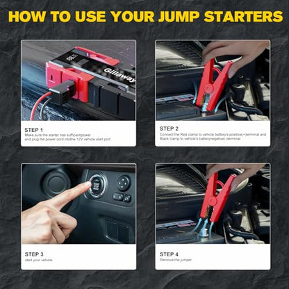 001B 3000A Car Jump Starter Battery Pack (Up to 9.0L Gas and 7.0L Diesel Engine), 12V Car Charger Jump Starter Portable Battery Jump Starter with Power Bank - color: red