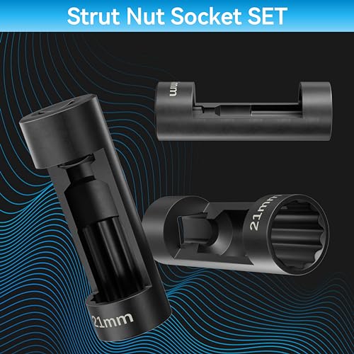 Suspension Strut Socket Tool,5PC Strut Nut Socket 18mm 19mm 21mm 22mm 24mm with 12 Point 1/2" Drive, Easy Remove Strut Nuts - color: 5pc 18/19/21/22/24mm