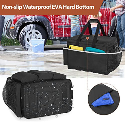 HODRANT Extra-Large Detailing Bag with Waterproof EVA Hard Bottom | Detail Supplies Organizer for Polisher, Bottles & Detailing Kit, Car Care Tools Tote with Lid & Shoulder Strap, Patent Design