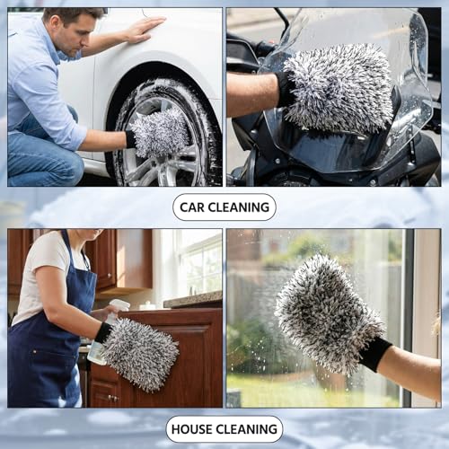 4 Pack Microfiber Car Wash Mitts Set 10x7 Inch Soft Suede Lining Car Wash Gloves, Highly Absorbent Scratch-Free Cleaning Cloths for Auto Detailing, Safe with All Soaps, Bucket(Black) - color: Black