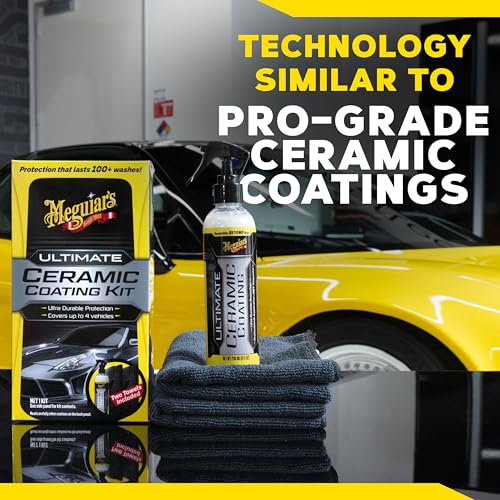 Meguiar's Ultimate Ceramic Coating Kit - Premium Kit for Cars Delivers Ultra-Durable Ceramic Protection with High Water Beading Action, Increased Gloss and Slickness, and Premium Microfiber Towels - style: Ceramic Coating Kit
