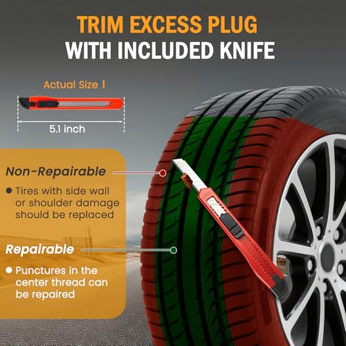 ORCISH Heavy Duty Tire Plug Kit - 70pcs All-in-One Universal Tire Repair Kit for Tubeless Flats, Emergency Tire Patch Kit for Car, Truck, SUV, ATV, Motorcycle, Trailer & RV - size: 70 Piece Set