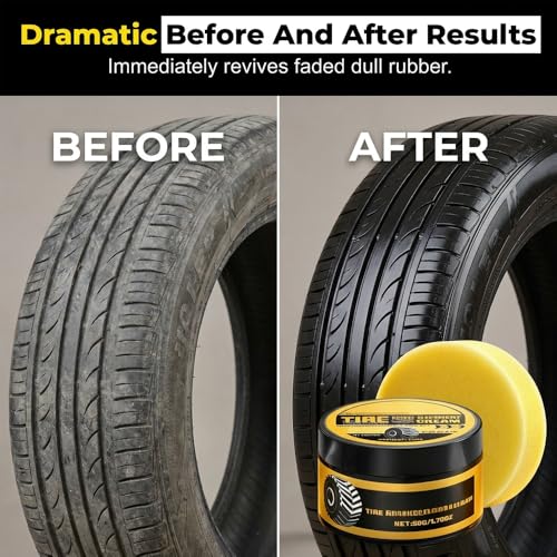 Car Tire Shine With Sponge, 2026 Upgraded Tire Coating For Long-Lasting Wet Look, Waterproof Uv Protection Black Restorer For Cars Trucks, Quick Application Tire Dressing Kit (1)