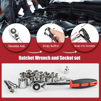 KITLUCK 228-piece Home Tool Kit, Household Hand Repair Tool Set for men, Portable Tool box Set with Tools (Screwdriver, Wrench, Plier, Socket, Harmer, Hex Key, Rule, Saw, Knife, etc.) for Home and Car - size: 228Pcs