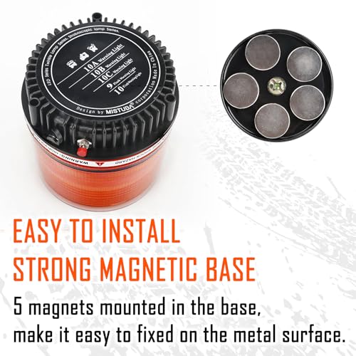LED Wireless Rotating Beacon Battery Strobe Warning Light Amber White | Hazard Flash Emergency Safety Roof Top Lights Magnetic Base Mount and Rechargeable Portable For Plow Tractor UTV Golf Cart - color: Amber/White