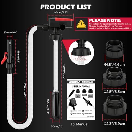 Automatic Fuel Transfer Pump with Auto-Stop Sensor(3.2 GPM), Battery Operated Gas Can Pump with 3 Can Adapters, Extra Long Hose, Portable Fuel Pump for Oil, Diesel, Gasoline (Batteries Not Included) - style: New Version