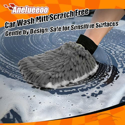 Car Wash Mitt Microfiber, Premium Chenille Microfiber Wash Car Mitts Sponge Scratch Free & Lint-Free, Mitts Waterproof Lining 4 Pack Gray(8''X12'') - size: XCST_8X12IN_GY_4PCS