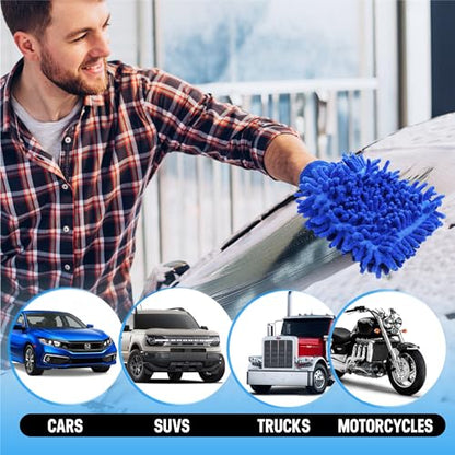 Ultra Plush Microfiber Car Wash Mitt - Scratch-Free, Lint-Free, Extra Absorbent, Machine Washable - Detailing Chenille Cleaning Mitt Perfect for Cars, Trucks, Motorcycles, and Household Surfaces - size: 1 Pack