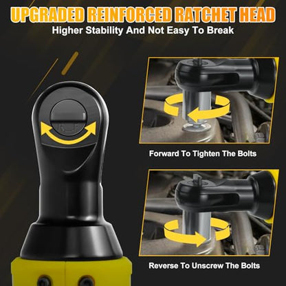 3/8" Electric Cordless Ratchet Right Angle Wrench Impact Power Tool Compatible with 20V DeWalt Battery with 7 Sockets, 3" Extension Bar, 1/4" Adapter(No Battery included)