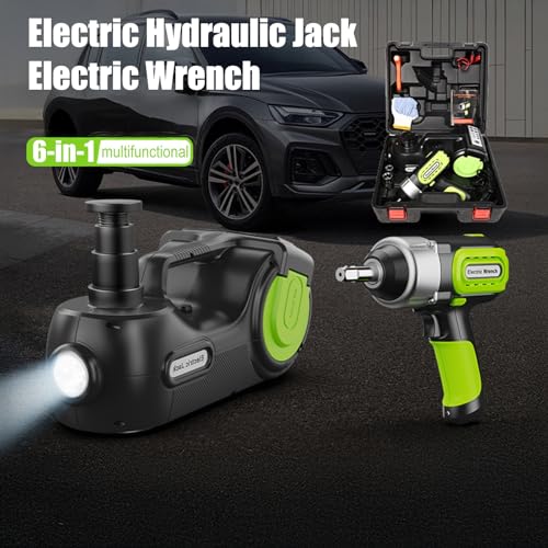 5T Electric Jack Set, 12V Automotive Car Floor Lift with Wrench & Tire Inflator, Emergency Tool Kit for Roadside Flat Tire Change & Repair C