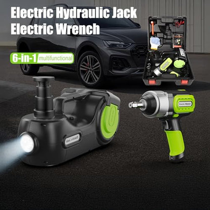 5T Electric Jack Set, 12V Automotive Car Floor Lift with Wrench & Tire Inflator, Emergency Tool Kit for Roadside Flat Tire Change & Repair C