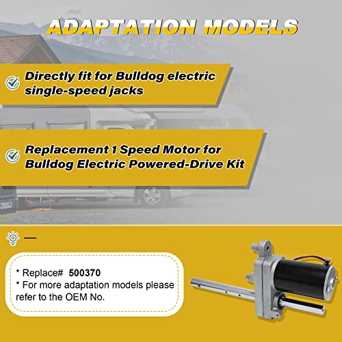500370 RV Single Speed Drive Motor Compatible with Bulldog Electric Single-Speed Jacks, One Speed Motor for Bulldog Powered Drive Kit 1824200100 1824210100, Replace# BD1046130-00, 1046131, 1046130