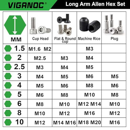 Allen Hex Key Set, 9-Piece, L-Shape, Chrome Vanadium Steel, 1.5-10 mm - style: Allen Hex Key