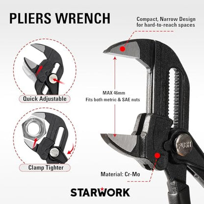STARWORK TRUE MECHANIC 312-Piece Mechanics Tool Set and Socket Set, Professional 【Pliers Wrench】 SAE/Metric, Mirror-Finish Sockets & Ratchet Wrenches - size: 312 PW_Mirror