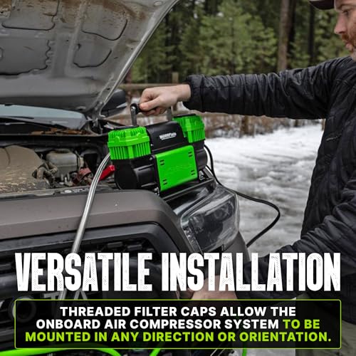 TenSix 12V 150 PSI Portable Dual Cylinder Air Compressor 10.6 CFM + Quad+ 4 Tire Inflation & Deflation Hose Kit - Fits Up to 155" Wheelbase Digital Gauge - Complete Offroad Air Up & Down System - size: 10.6 CFM Compressor with 155 Inch Hose Kit