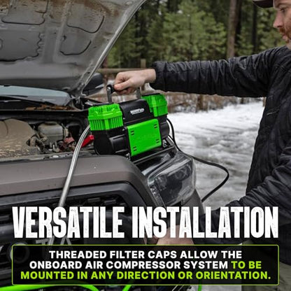TenSix 12V 150 PSI Portable Dual Cylinder Air Compressor 10.6 CFM + Quad+ 4 Tire Inflation & Deflation Hose Kit - Fits Up to 155" Wheelbase Digital Gauge - Complete Offroad Air Up & Down System - size: 10.6 CFM Compressor with 155 Inch Hose Kit
