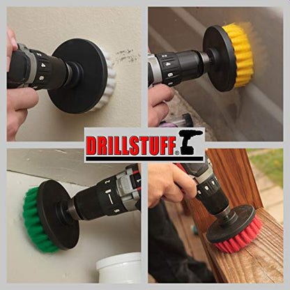 Drill Brush Attachment Power Scrubber Brush Set - 4in 4 Piece Soft, Medium and Stiff Power Scrubbing Brushes Drill Attachment – Spin Brushes for Cleaning Showers, Tubs, Bathroom, Tile, Grout, Carpet - size: 4in Diameter Brushes (4 Piece Set)
