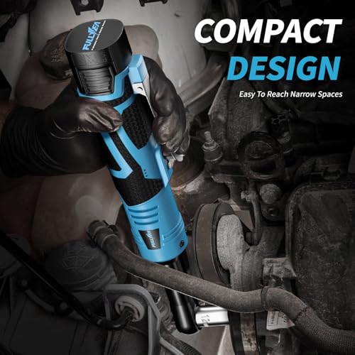FULLYEA Electric Ratchet Wrench Set,18V Cordless Ratchet Tool Kit,550 RPM, 3/8" Variable Speed Power Ratchet Wrench with LED Light, 2 * 2.0Ah Batteries and Fast Charger, Blue