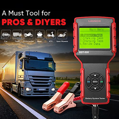 LAUNCH BST-500 Car Battery Tester 12V 24V Battery Load Tester,100-2000CCA Automotive Battery Alternator Tester for Cars/Boat/Truck/Lawn Mower, Compatible with Flooded AGM Gel EFB,etc.
