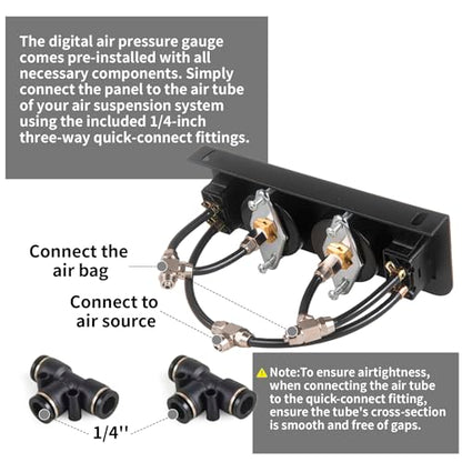 Air Gauge Control Kit in-Cab Dual Panel Paddle Valve Switch with Quick Connect Fitting for Air Bag Suspension System 0-180psi - color: Dual dial